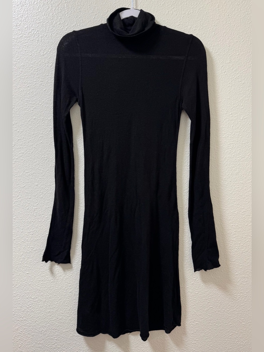 Aoyama Itchome Cowl Neck Dress Sheer Wool Blend Long Sleeve Black Women's Large